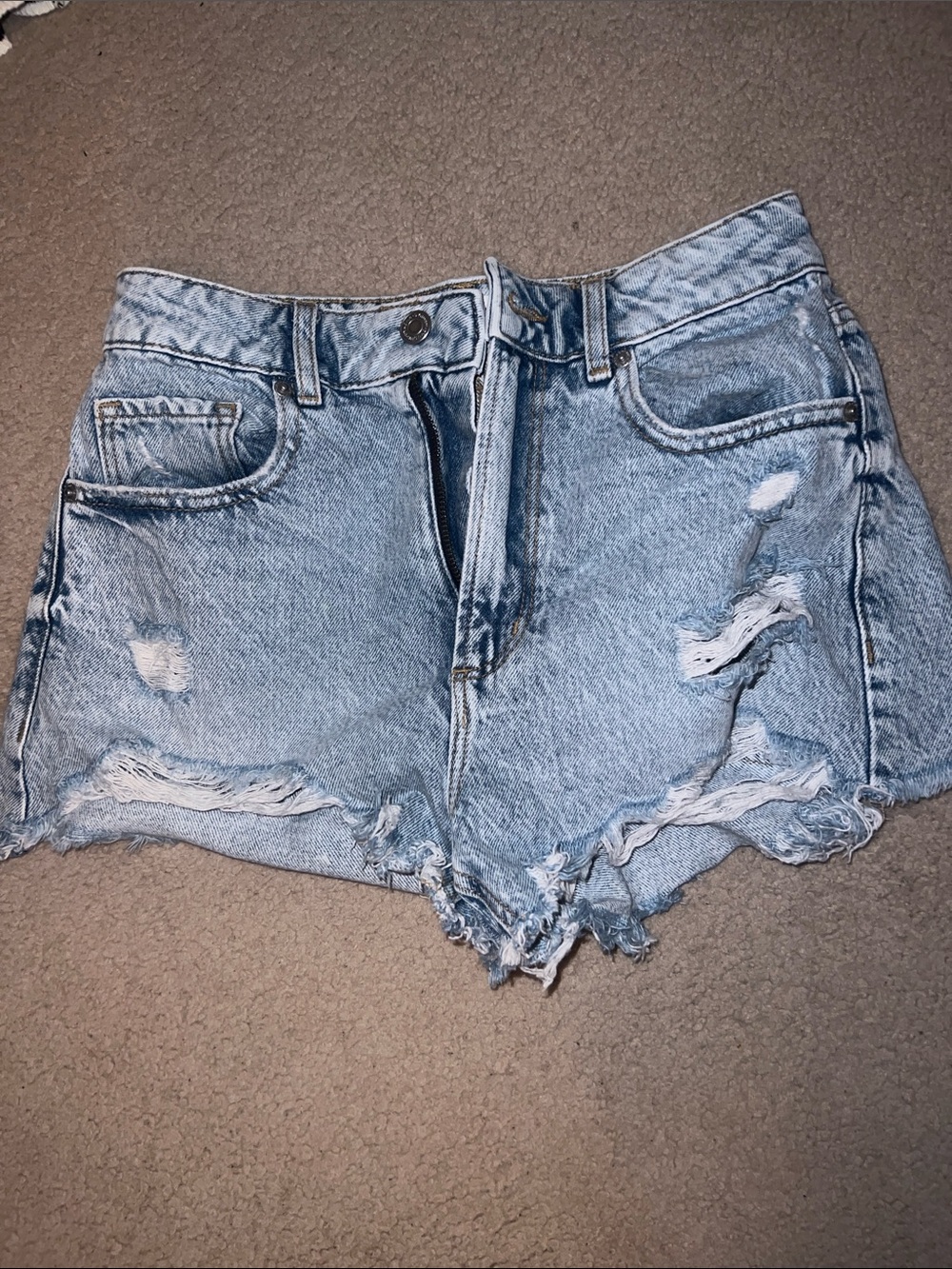 Dynamite Light Blue Distressed Denim Shorts